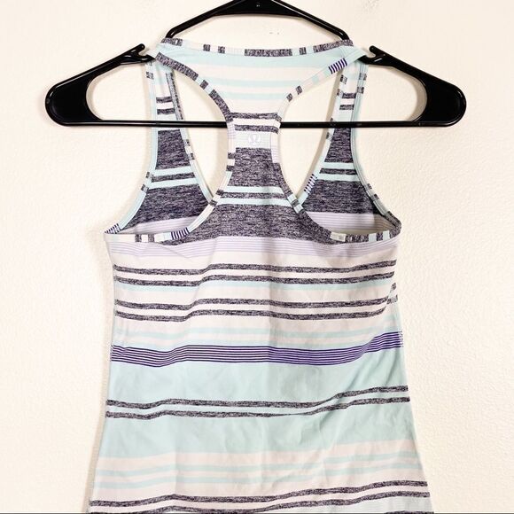 Lululemon White with Grey & Blue Striped Cool Racerback Tank Top - Picture 5 of 7